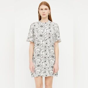 A.L.C Charlie Floral White Short Sleeve Mini‎ Dress High Neck 100% Silk Size 4